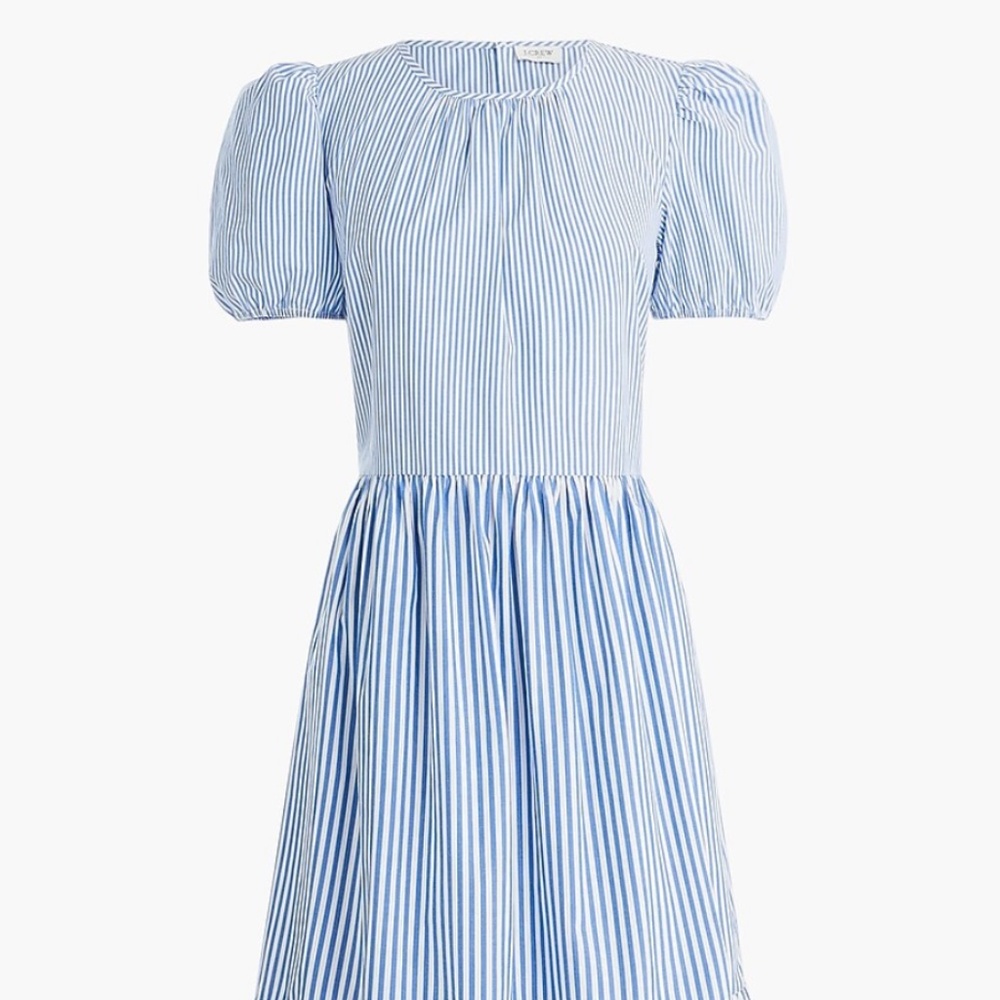 J Crew Factory Cotton-Blend Poplin Puff-Sleeve Tiered Midi Dress